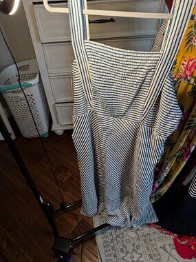 Draper James Blue & White Seersucker Stripe Smocked Dress (NWT) XXL